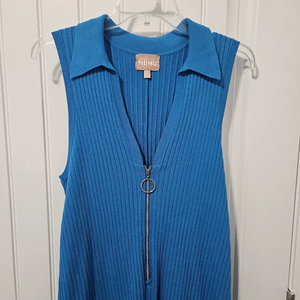 Show Me‎ Your Mumu All in One Romper Teal Rib Knit Small Zip Front Sleeveless - Picture 5 of 9